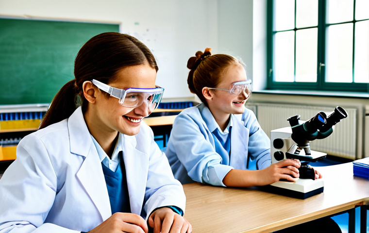 Classroom Observation**
"A bright, modern classroom in Poland. Students are fully clothed and engaged in a science experiment at lab tables, wearing safety goggles. The teacher, a professional woman in modest attire, observes with a smile. Microscopes and beakers are visible. Natural lighting, perfect anatomy, correct proportions, well-formed hands, safe for work, appropriate content, fully clothed, professional, family-friendly."
**