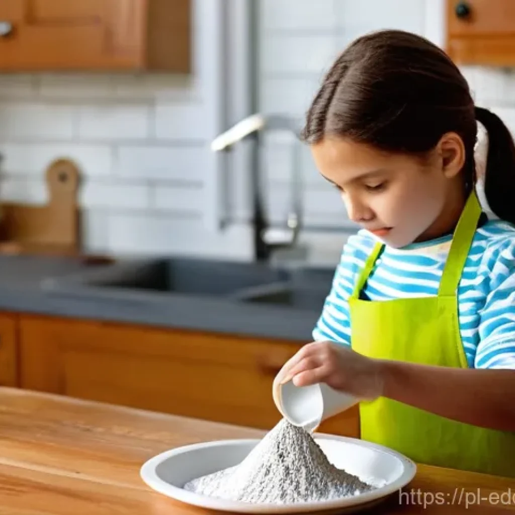 체험 기반 교육과 STEM 교육의 연결 - **Prompt:** A curious 8-year-old girl with bright, focused eyes, wearing a clean apron over her casu...
