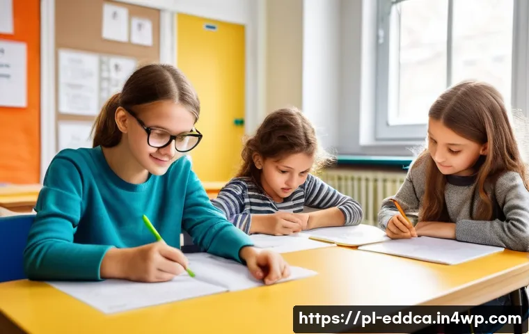 체험 기반 교육을 위한 교사의 역할 - A warm and inviting classroom scene in a modern Polish elementary school, showing a diverse group of...