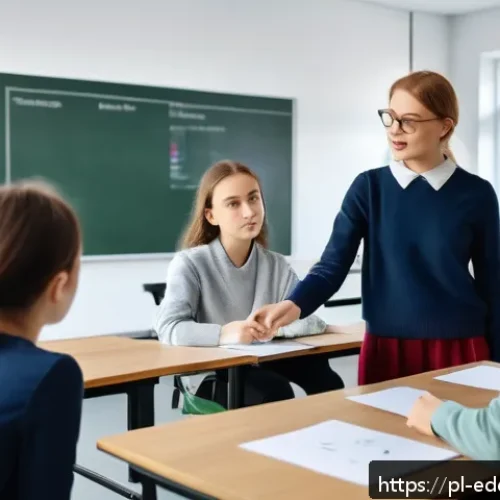 Home 30 체험 기반 교육에서의 피드백의 중요성 - A modern classroom setting in Poland, featuring a diverse group of engaged students actively partici...