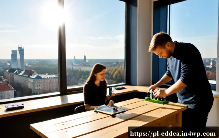 체험 기반 교육의 미래 연구 방향 - Photorealistic future-focused experiential learning research scene in a modern Polish university inn...