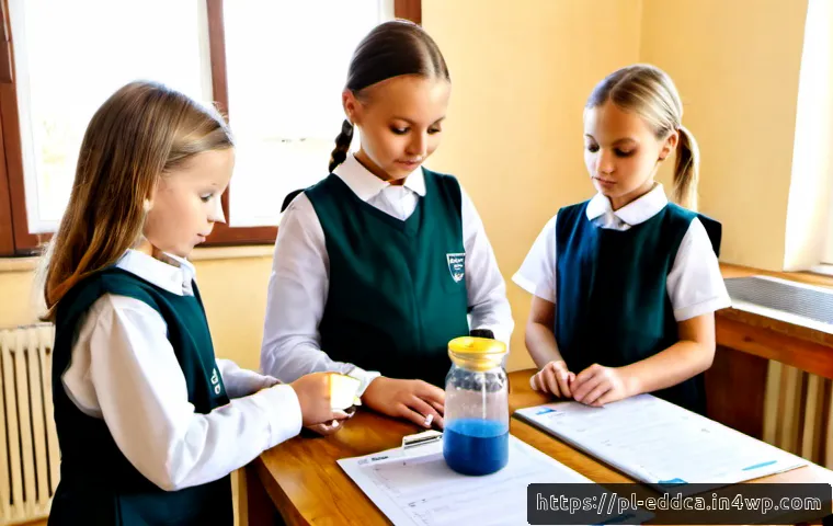 Home 17 체험 기반 교육의 평가 방법과 기준 - Photorealistic Polish primary school classroom during hands-on science learning assessment, diverse ...